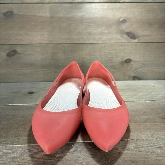 crocs rio womens size 10 shoes coral pink slip on pointed comfort work flats - Picture 4 of 9